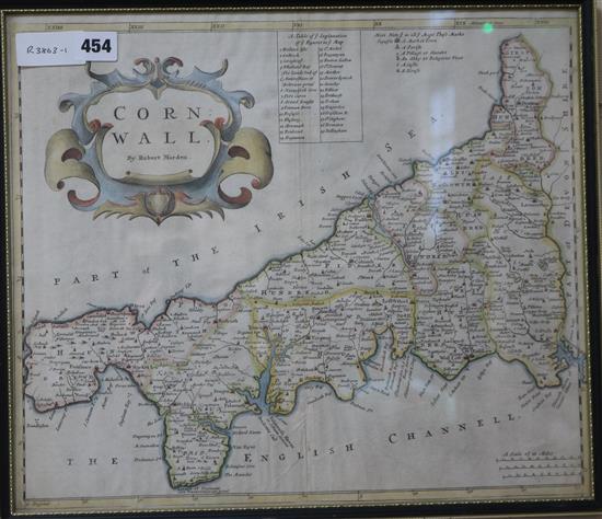 Robert Morden Map of Cornwall 36 x 43cm.